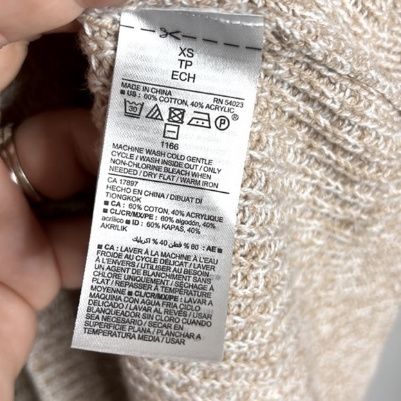 NWT Old Navy Mock Turtle Neck Heathered Beige Tan Balloon Sleeve Knit Sweater - Picture 6 of 7